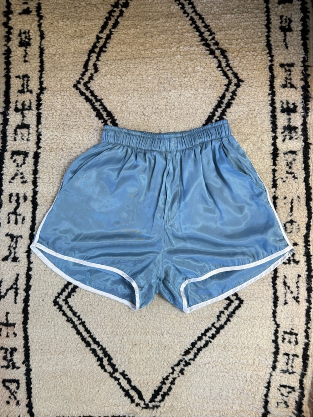 Frankie Shop Sky Blue Athletic Shorts with White Trim